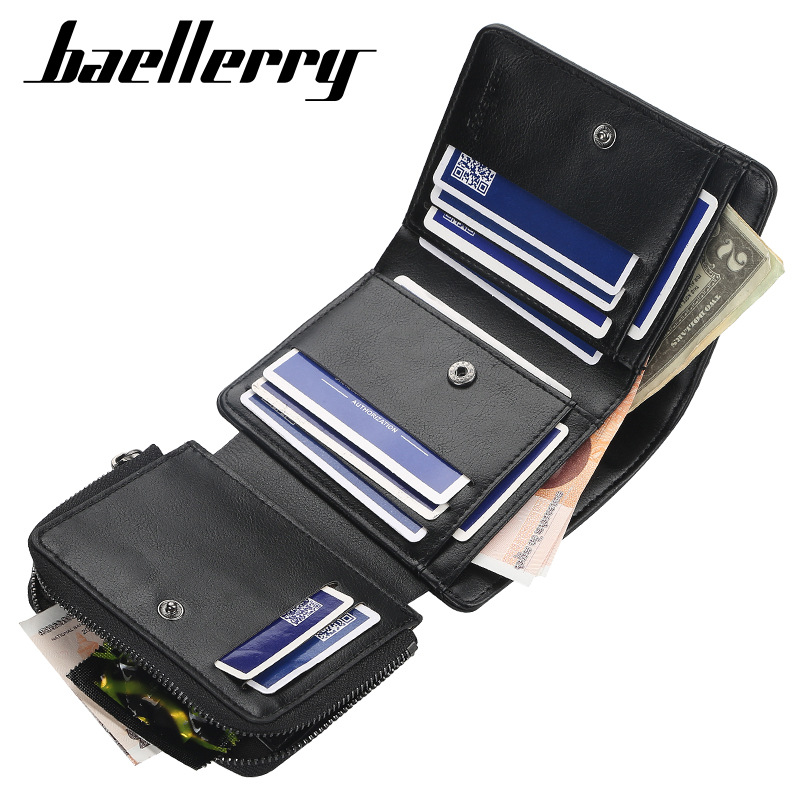 Billeteras de cuero con cremallera para hombre, tarjetero de diseño corto, monedero Vintage, alta calidad, novedad