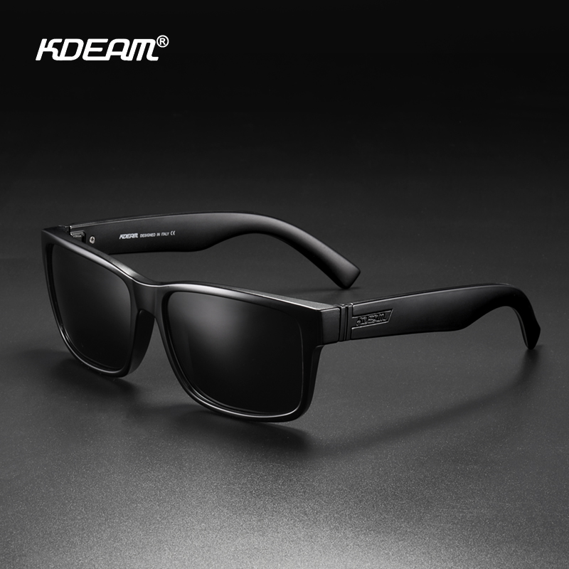 Kacamata Hitam Polarisasi Persegi KDEAM Baru Warna Hitam Penuh untuk Pria, Model Flat Top Desainer, Termasuk Aksesoris, Bersertifikasi CE