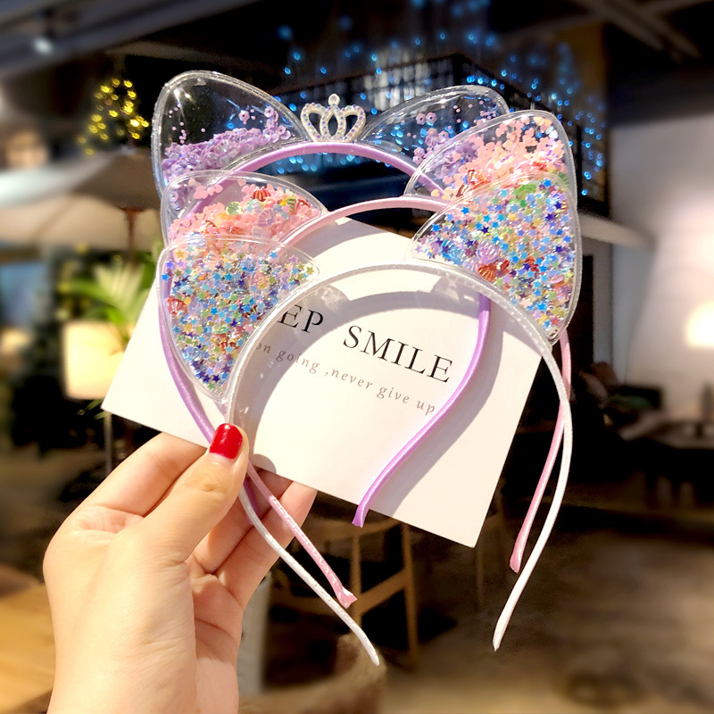 Diademas con orejas de gato y lentejuelas brillantes para niñas, adorno para el cabello dulce, diadema, regalo de princesa, accesorios para el cabello a la moda para niños