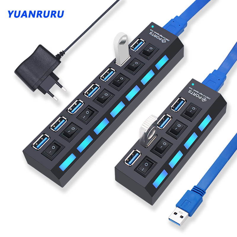 Hub USB 3.0 Hub USB 3 USB 2.0 Multi USB Splitter Adattatore di alimentazione Espansore multiplo 4/7 porte 2.0 con interruttore per accessori PC