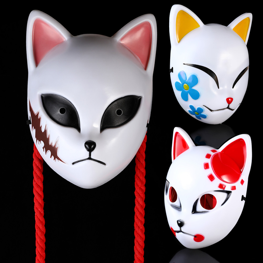 Máscara de zorro demonio de Anime japonés, Cosplay Sabito Makomo Tanjiro, máscaras de animales de plástico gruesas, accesorios de disfraz de fiesta de Halloween de lujo