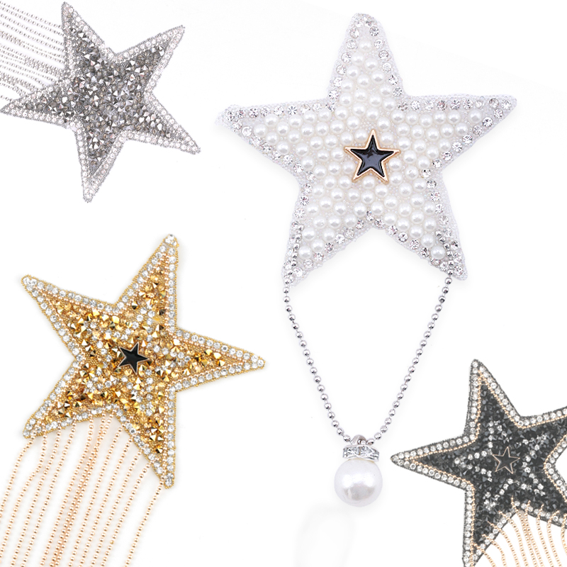 Parche de hierro con estrella de cinco puntas, apliques para coser, borla DIY para reparación de ropa, sombrero, accesorio para pantalones vaqueros