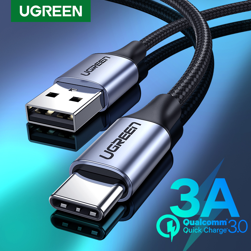 Ugreen USB A naar Type C Kabel 0.25m 0.5m 1m 2m 3m Gevlochten Voor Apple iPhone 15 Android Mobiele telefoon USB C opladen data Carplay QC