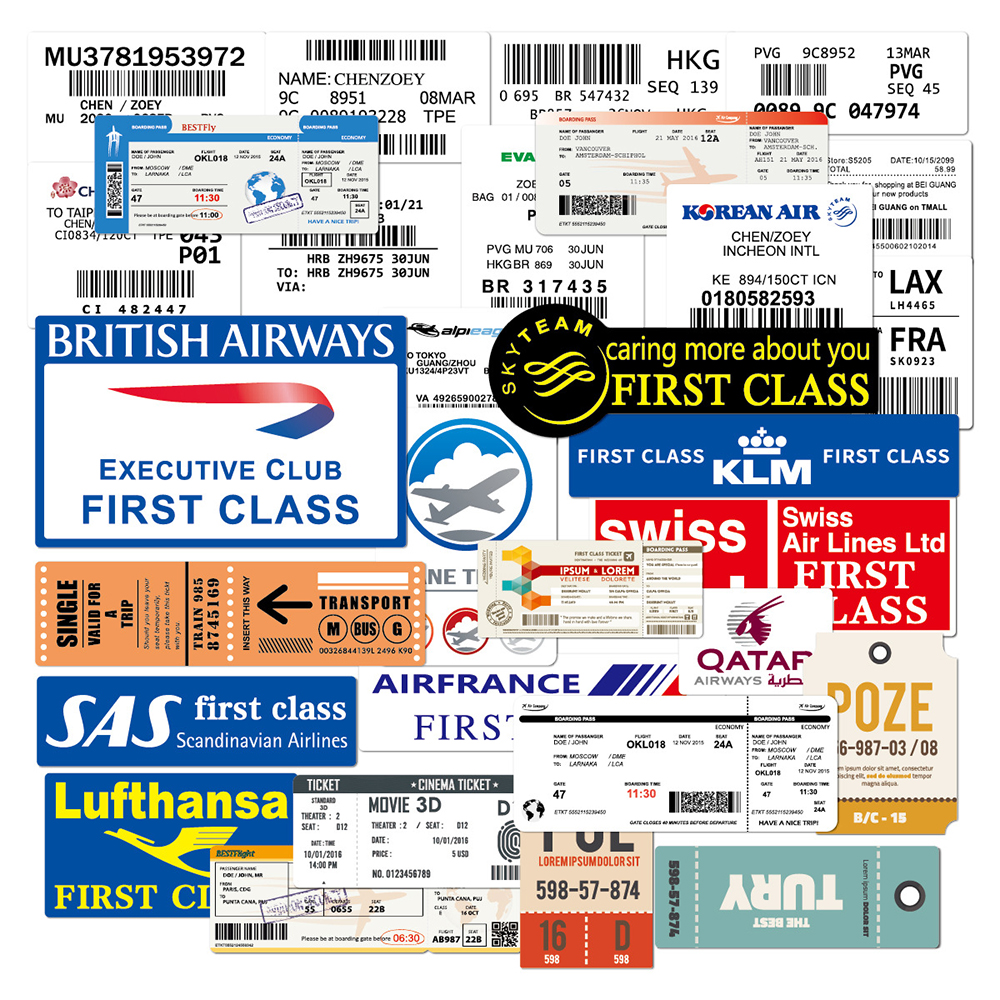 10/30 Stück Flugtickets Boarding Pass Aufkleber Graffiti Mark Aufkleber Wasserdicht Reisegepäck Laptop Skateboard Kühlschrank Spielzeug Aufkleber