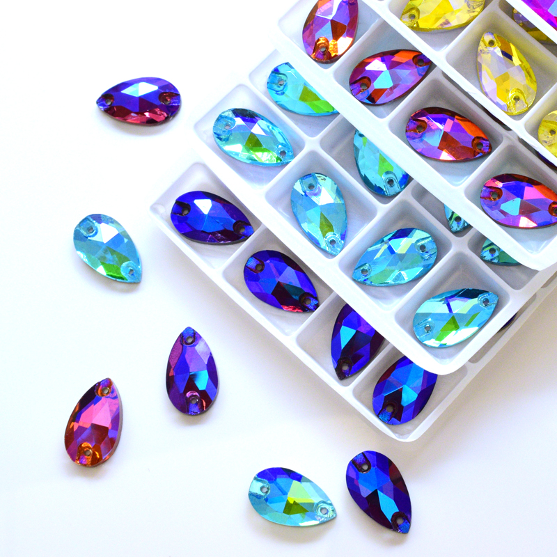 ทุกขนาดเย็บบน Rhinestone สีคริสตัล AB ยอดนิยมหยดเย็บบนคริสตัลหิน 2 หลุมเสื้อผ้า DIY Make ชุดแต่งงานรองเท้า