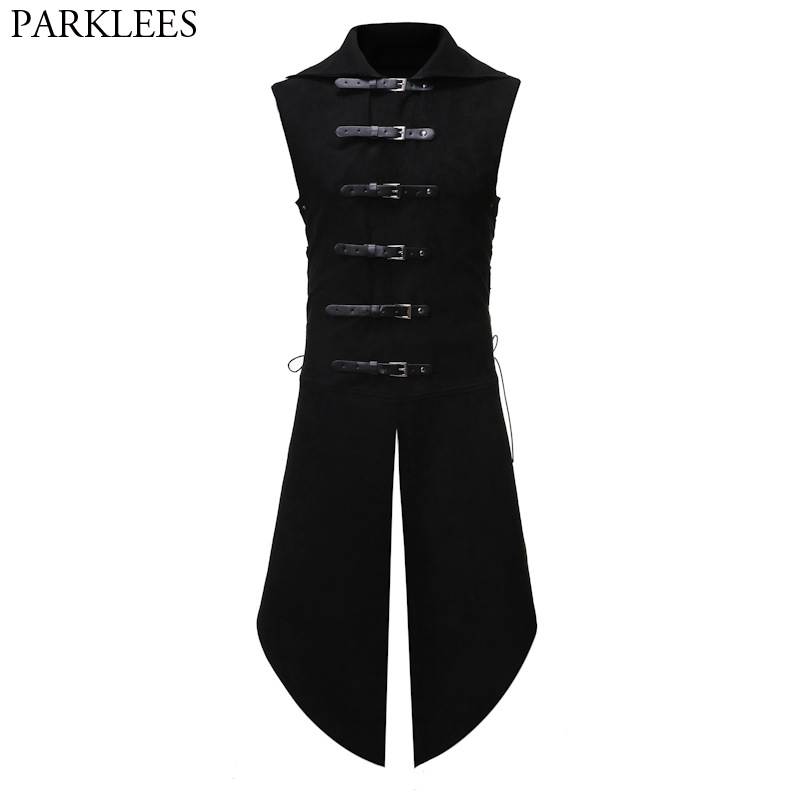 Chaleco de terciopelo gótico Steampunk negro para hombre, traje victoriano Medieval con doble botonadura, chalecos, abrigo de cola, disfraz de fiesta de Cosplay para escenario