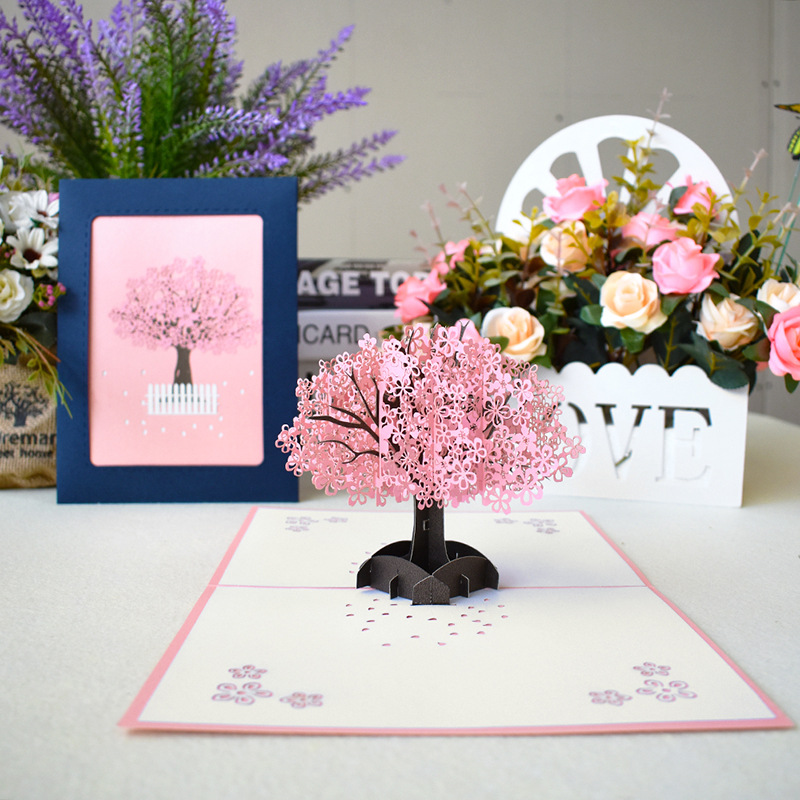 Kartu Pop-Up 3D Kartu Ulang Tahun Kartu Valentine Hadiah Ulang Tahun Kartu Pos Pohon Ceri Kartu Ucapan Undangan Pernikahan