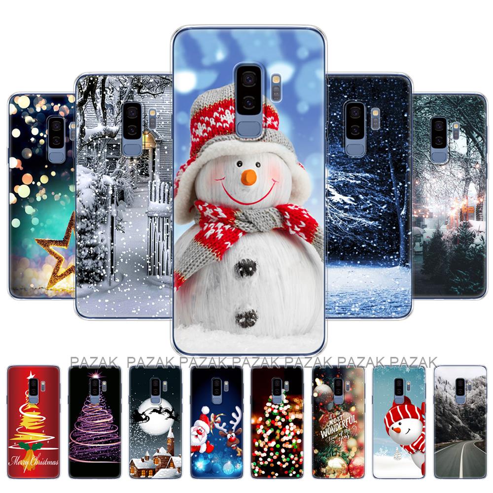 Untuk Samsung Galaxy S9/S9 PLUS Casing Penutup Belakang Ponsel untuk Samsung S9/S9 Plus Tas Lembut Silikon Musim Dingin Natal Pohon Salju Tahun Baru