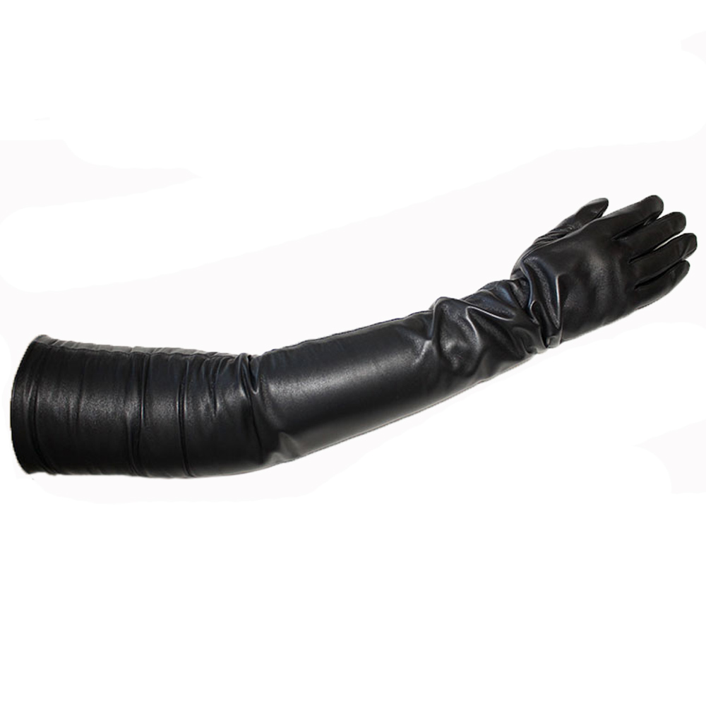 Nuevos guantes de cuero súper largos para mujer sobre el codo moda negro piel de oveja importada guantes de pantalla táctil de cuero de visón de alta calidad
