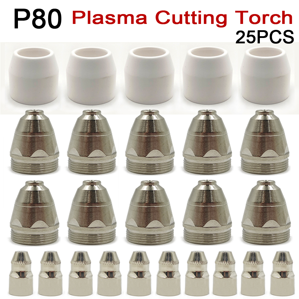 25 pz P80 saldatura al Plasma taglio torcia consumabile taglio CNC 60A 80A 100A P80 torcia al Plasma scudo tazza punta ugello elettrodo