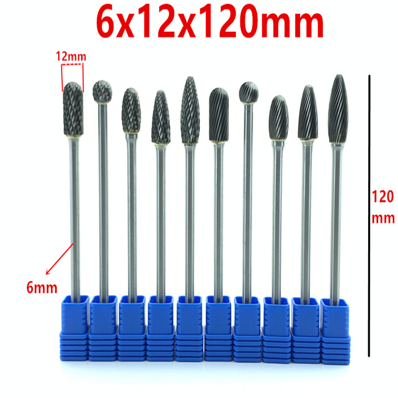Jrealmer 6 x 12 x 120 mm lange Wolframkarbidfräser zum Schleifen von Dremel, Stahlschleifen, Holzschleifen