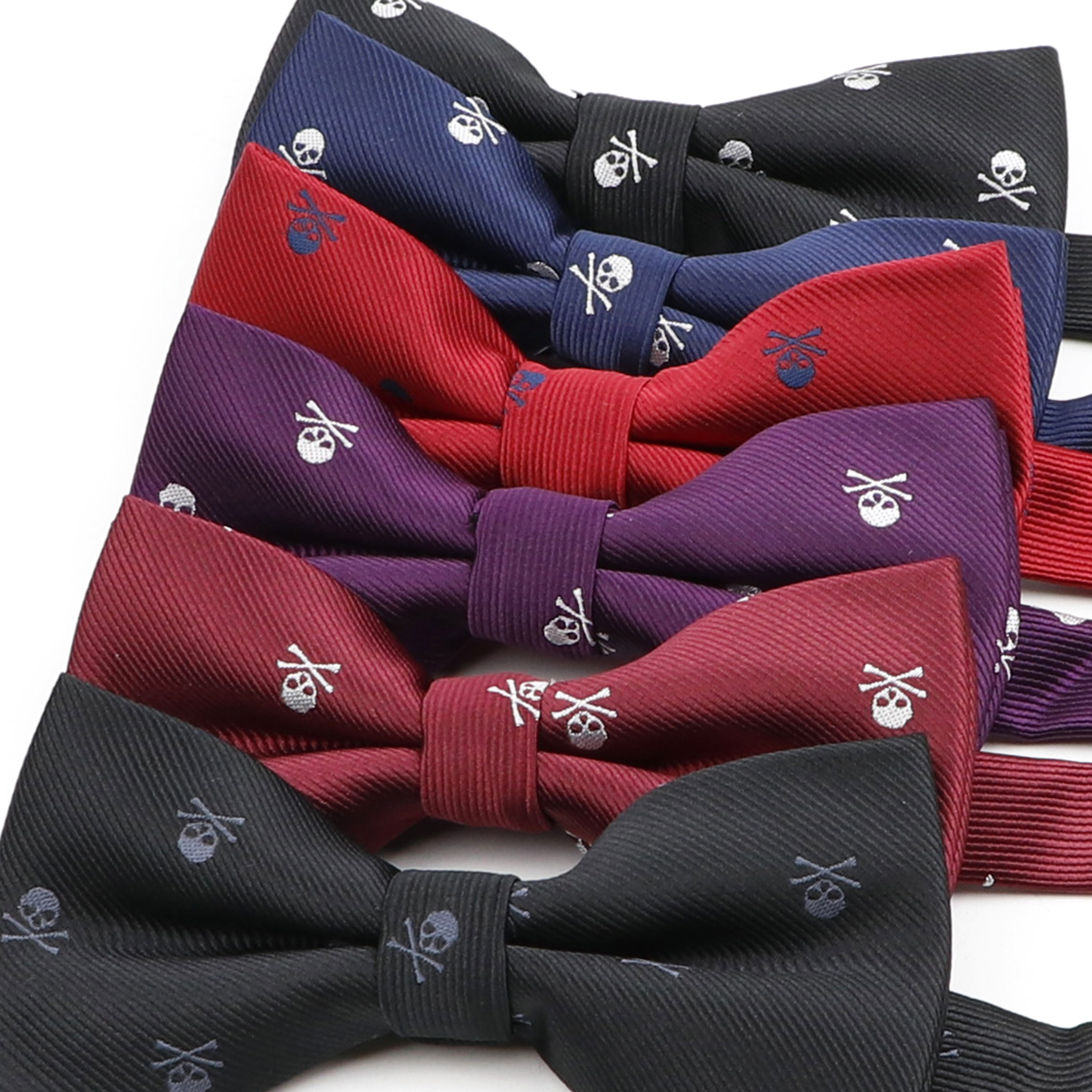 Herenmode Schedel Bowtie 100% Microfiber Strikje Geweven Polyester Jacquard Vlinder Voor Bruiloft Halloween Party Jurk Boorden