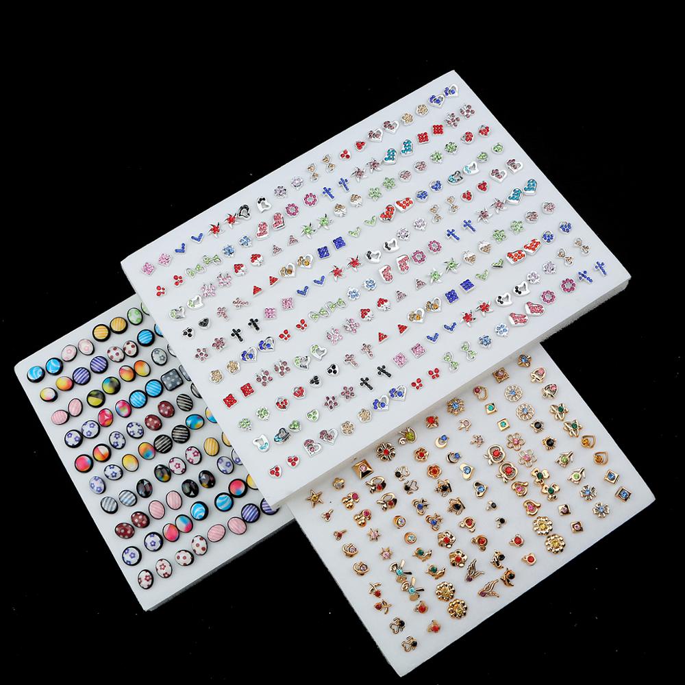 100/36 paia di orecchini a bottone in cristallo colorato con fiori di frutta, cuore, stella, set di gioielli per orecchini con corona geometrica in plastica per ragazze da donna
