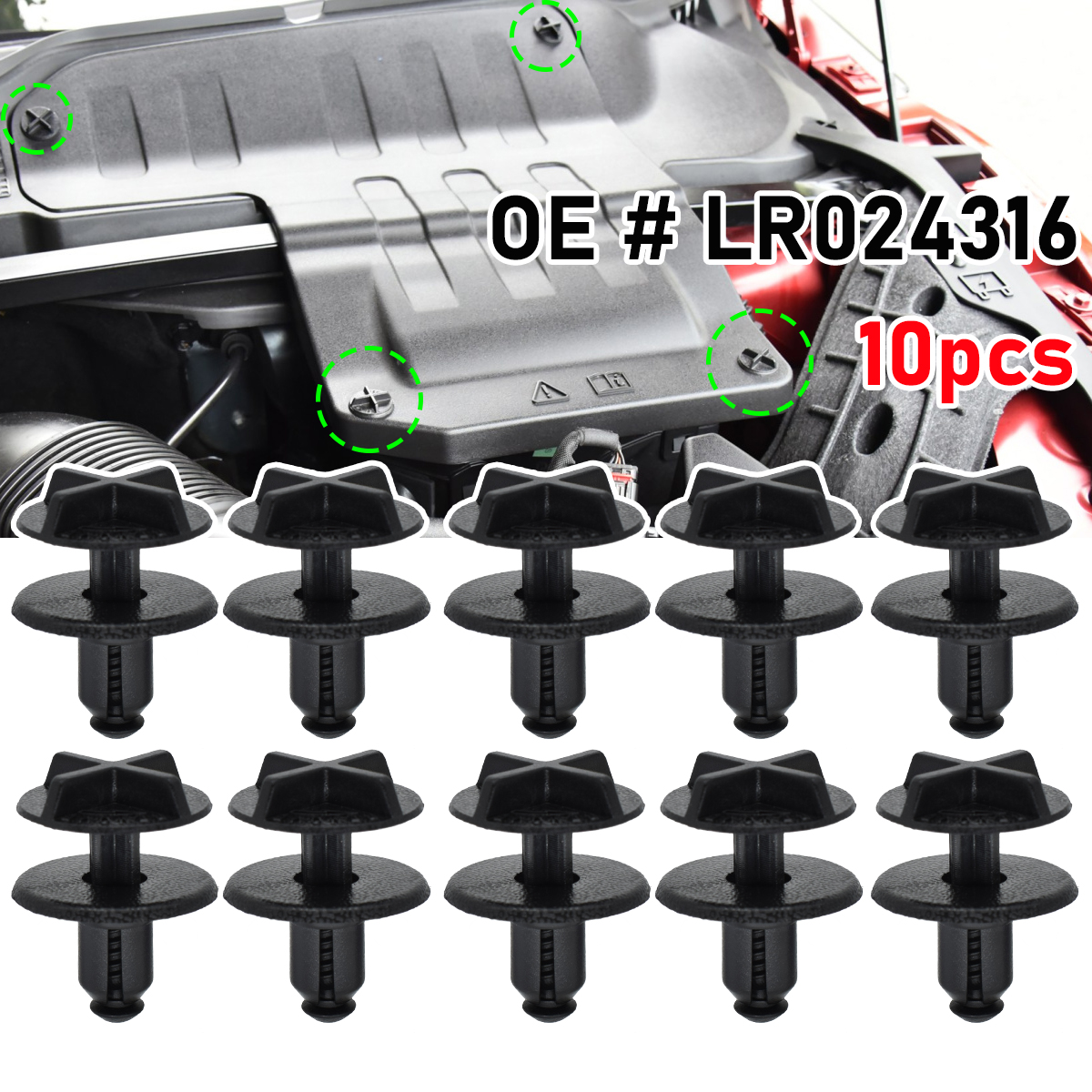 Couvercle de batterie de voiture en nylon et panneau de capot, attaches à clip, Land Rover Range Rover Discovery dehors Evoque LR024316, trou de 9mm, 10 pièces
