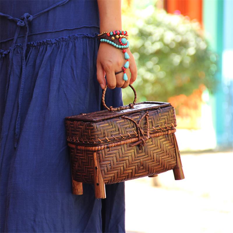 22X13CM Thái Lan Handmade Tre Dệt Túi Mini Trang Trí Túi Trà Túi Retro Ban Đầu Dệt Nữ Tre túi A6106