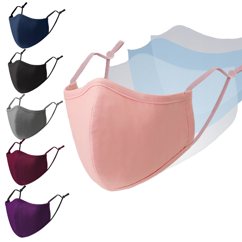 Máscara facial de algodão reutilizável, cor sólida, rosa, preto, anti poeira, unisex, windproof, filtro de tecido, lavável