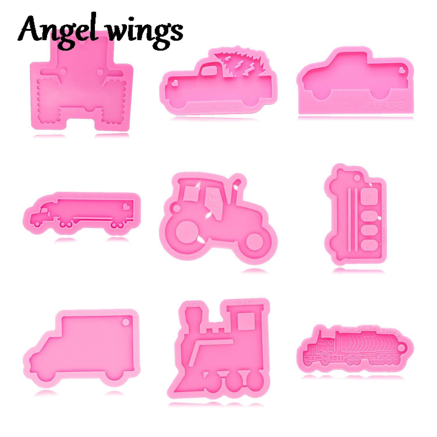 DY0561 Stampi in silicone per camion e albero di Natale in resina epossidica Bus/auto/bici/mowe da prato/trattore per un portachiavi Stampo fai da te per gioielli