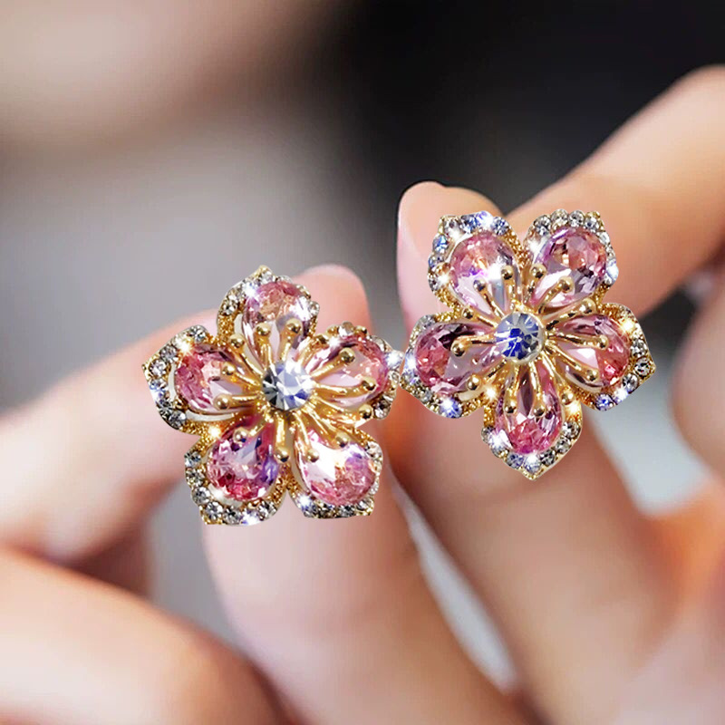 Boucles d'oreilles clous de luxe en cristal et zircon pour femme, motifs fleurs vintage et flocons de neige de Noël, bijoux de tempérament, cadeaux du Nouvel An