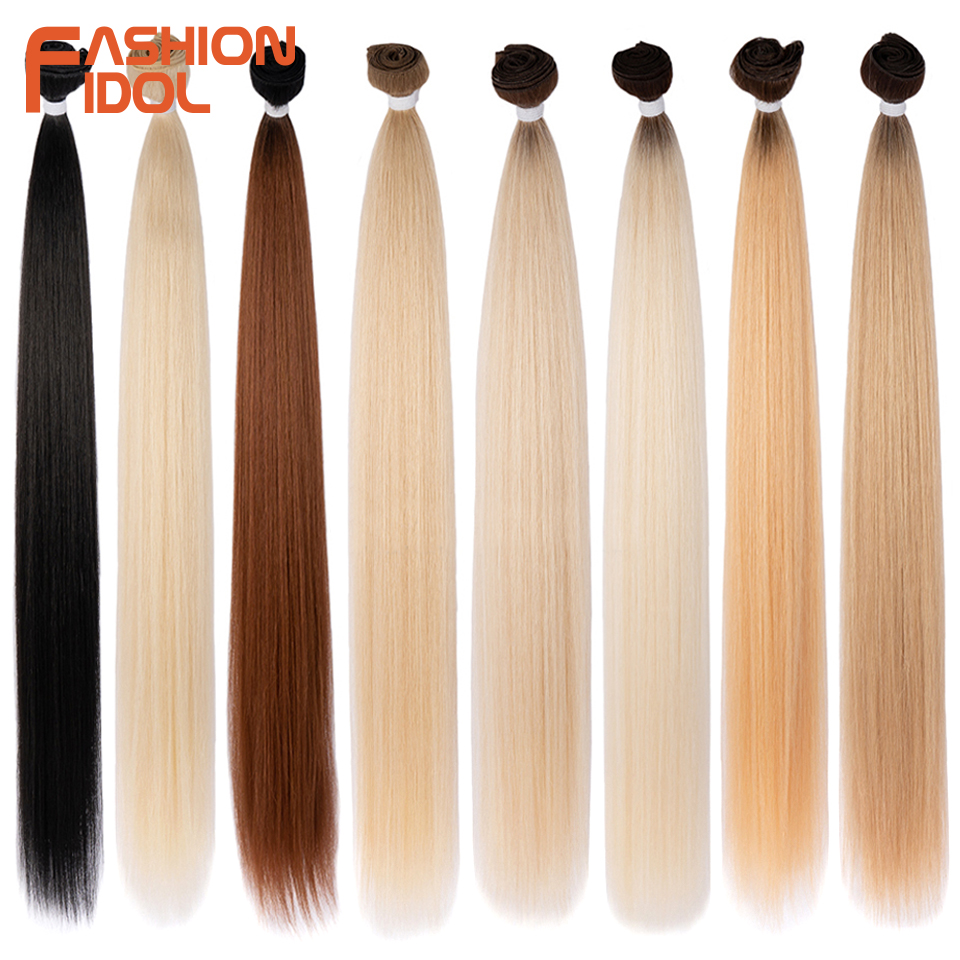 Osso extensões de cabelo reto ombre loira pacotes de cabelo super longo cabelo sintético 24 Polegada cabelo reto completo para terminar moda ídolo