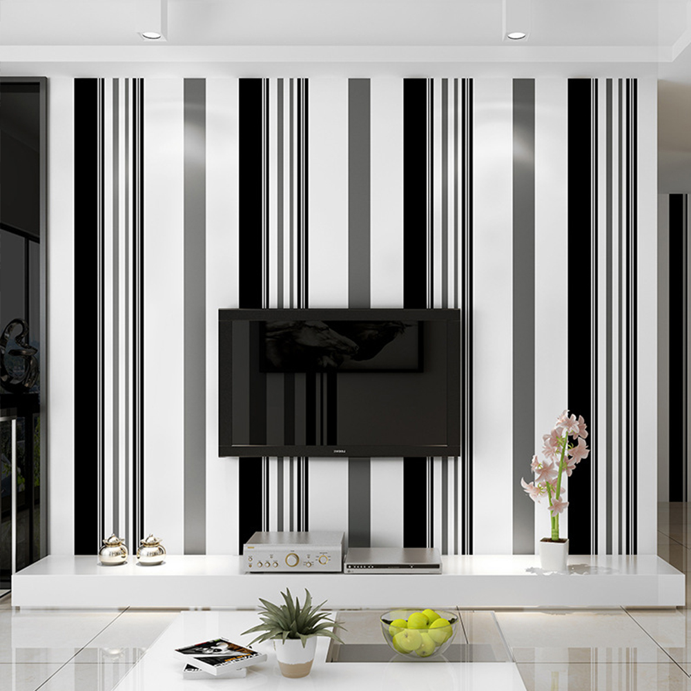Papel tapiz de rayas verticales modernas, papel tapiz blanco, negro, gris, Fondo de TV, revestimiento de pared para sala de estar, Mural para dormitorio de niña y niño