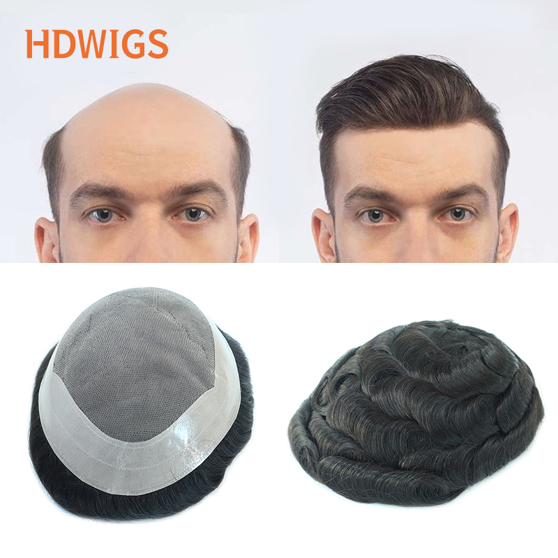 Mono npu base peruca masculina sistema de cabelo humano indiano 30mm onda em linha reta prótese capilar cor natural com cabelo cinza 130%