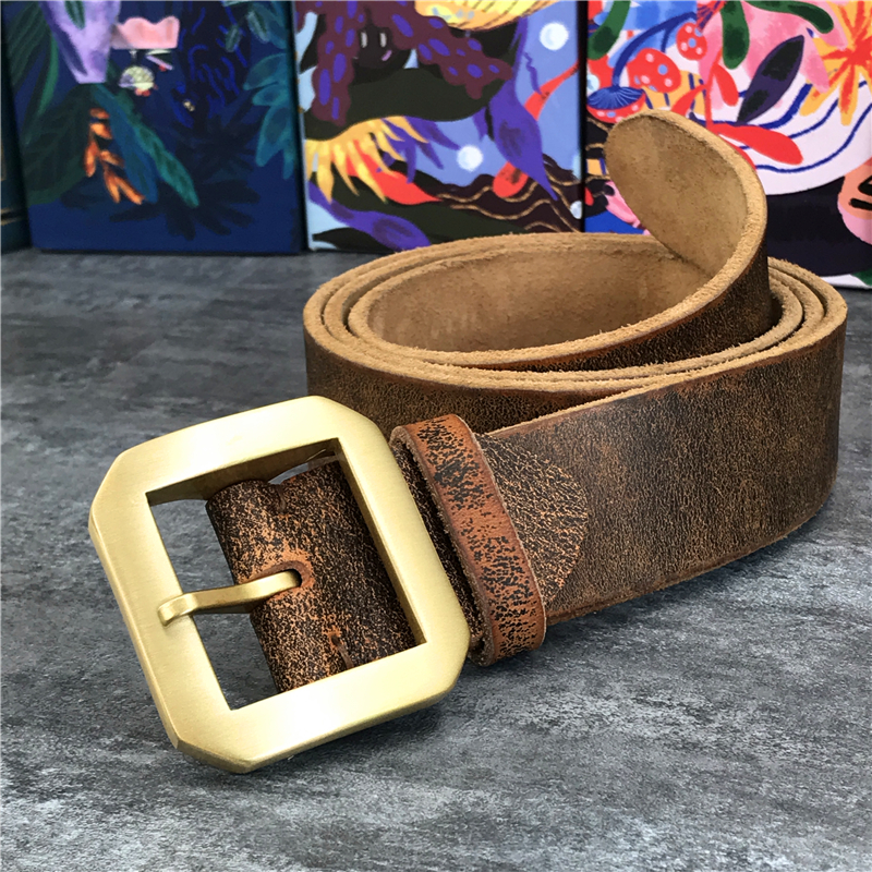 Cinturón con hebilla de latón macizo para hombre, correa de cuero genuino súper gruesa, MBT0013