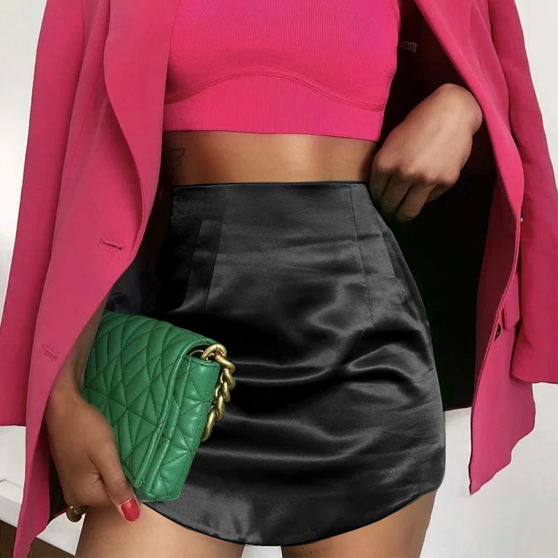 Slim Chic Elegant ผู้หญิง Mini กระโปรงซาตินสีเขียว High Street ซิปด้านข้างเซ็กซี่ Bodycon กระโปรง Faldas Mujer