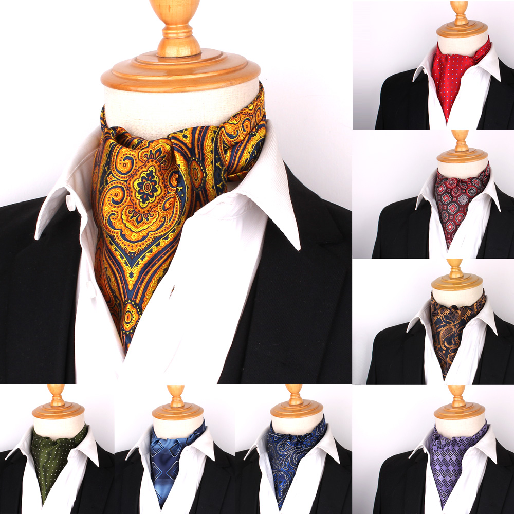 Corbata de Cachemira Floral para hombre, corbata de anacardo Formal de boda, Ascot Scrunch, caballero británico, corbata de cuello suave de poliéster de lujo, nuevo