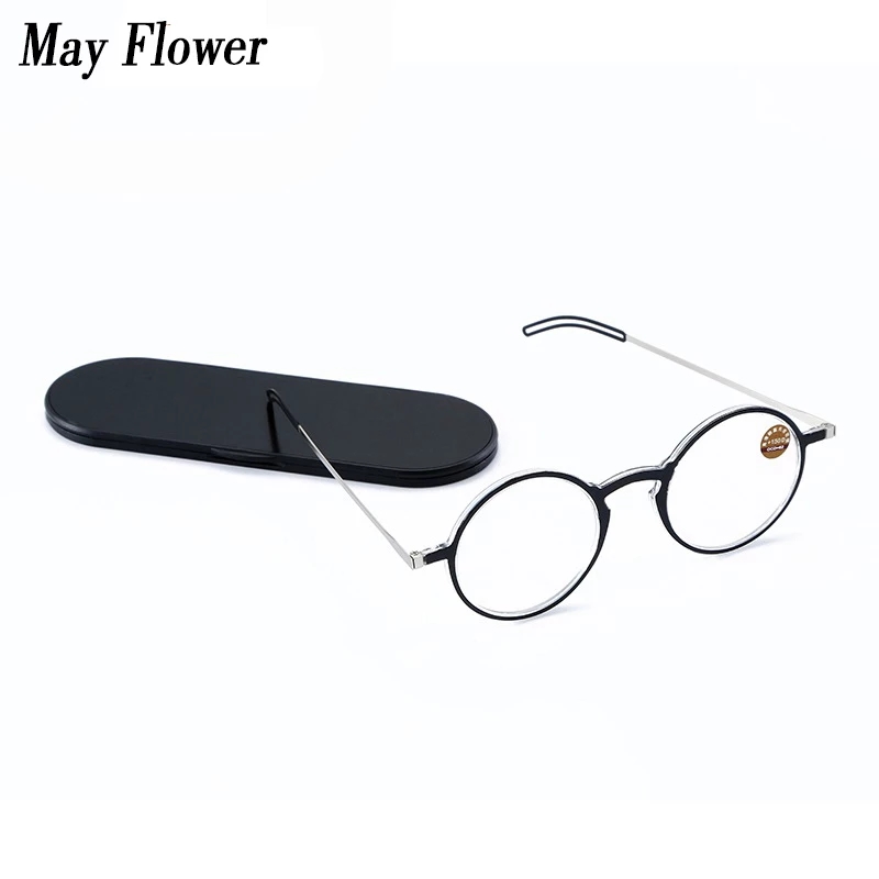 Lunettes de lecture légères ultra-minces portables lunettes de vue lointaine lunettes Anti-bleu lunettes avec étui lunettes à monture ronde