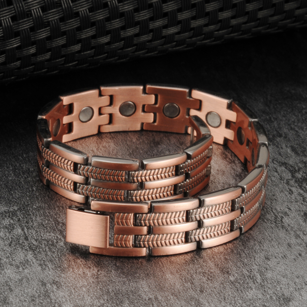 Bracciale magnetico in rame puro Vinterly da uomo con foglia di grano da 13 mm, magnete da polso per artrite, sollievo dal dolore, gioielli energetici maschili