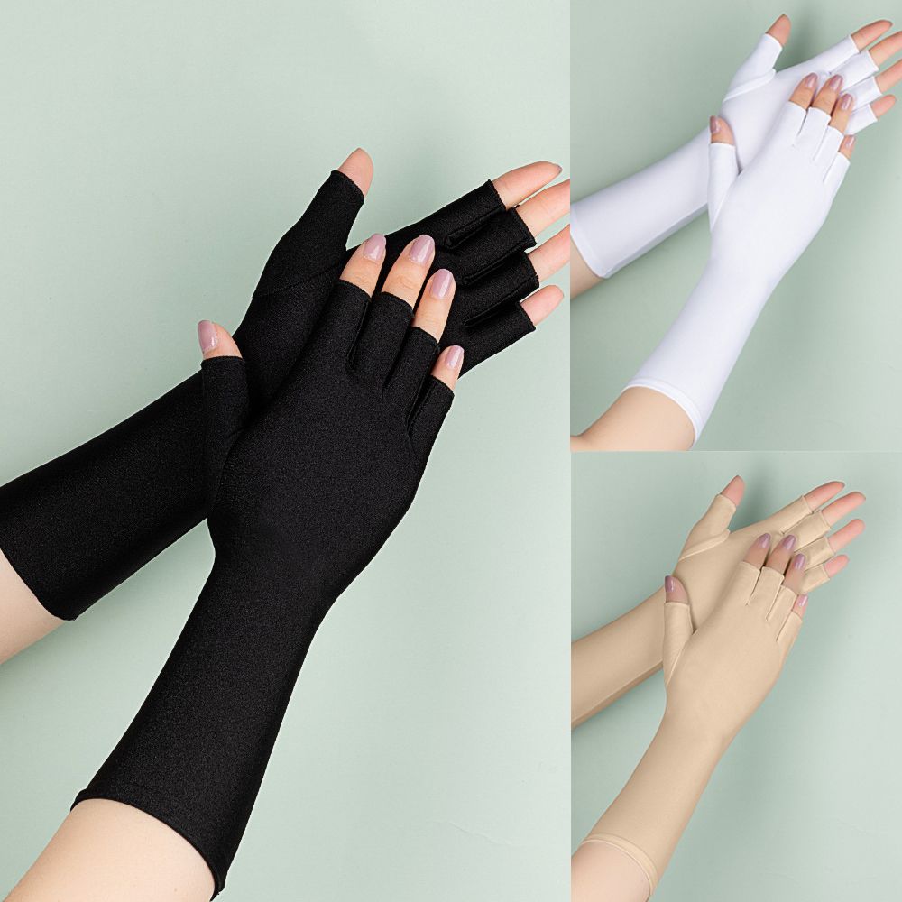 Guantes largos de protección solar para mujer, manoplas de medio dedo, color negro, blanco y Nude, protección solar, verano, 1 par