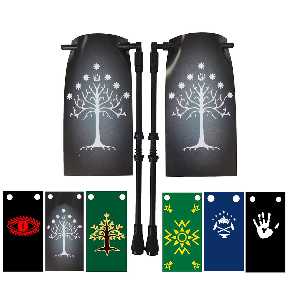 Große Flaggen für Gondor Elfen Rohan Mordo Durin Isengard Spartan Rom Flagman Warlords Infanterie Quadratische Bausteinfigur