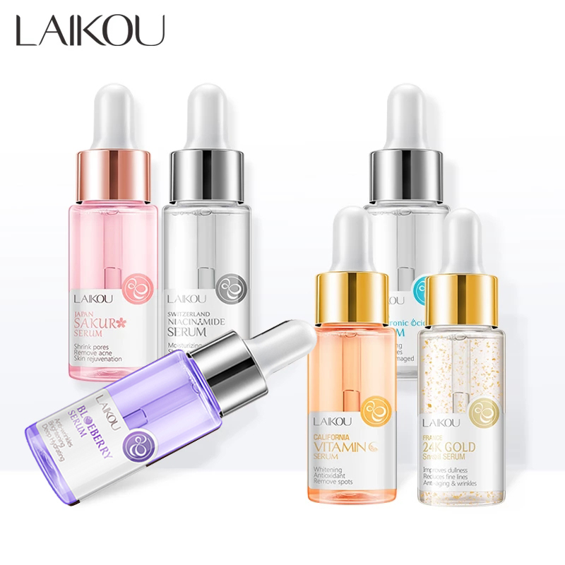 LAIKOU Сыворотка Japan Sakura Essence Увлажняющая гиалуроновая кислота Чистое 24-каратное золото Осветляющая сыворотка для лица с витамином С Уход за кожей