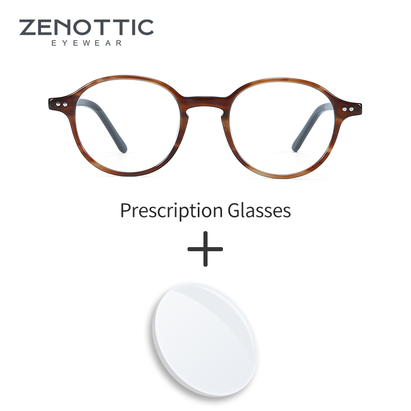 ZENOTTIC Acetat Brillen Frauen Männer Retro Runde Anti-Blue-Ray Photochrome Brille Myopie Hyperopie Gläser