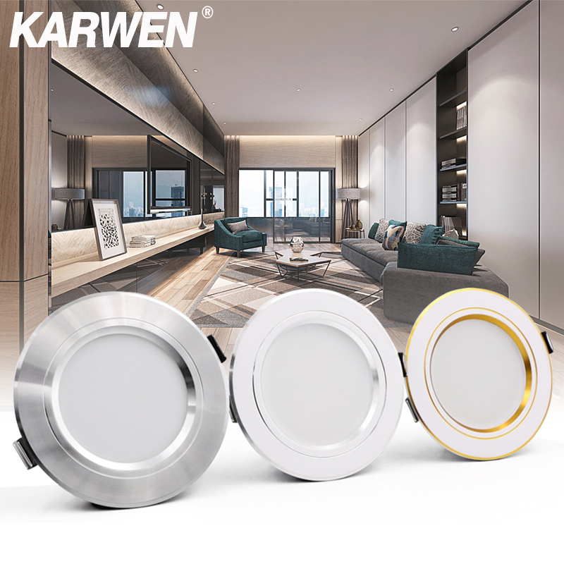 KARWEN LED Downlight techo 5W 9W 12W 15W 18W lámpara de techo led oro/plata/cuerpo blanco AC 220V 230V 240V luz led