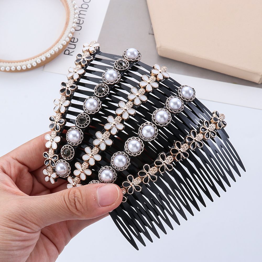 Peine de perlas y flores para mujer, horquillas con diamantes de imitación insertados, botones, flequillo, accesorios para el cabello, 1 unidad