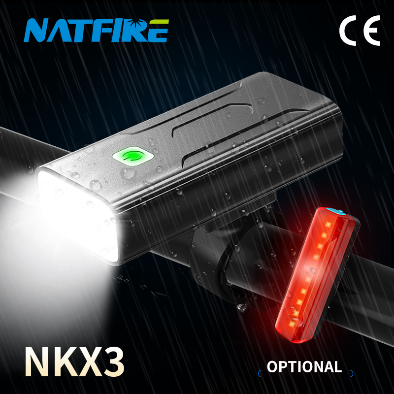 NATFIRE-Luz LED NKX3 para bicicleta de montaña, faro delantero y trasero de larga duración, recargable por USB, 5200mAh