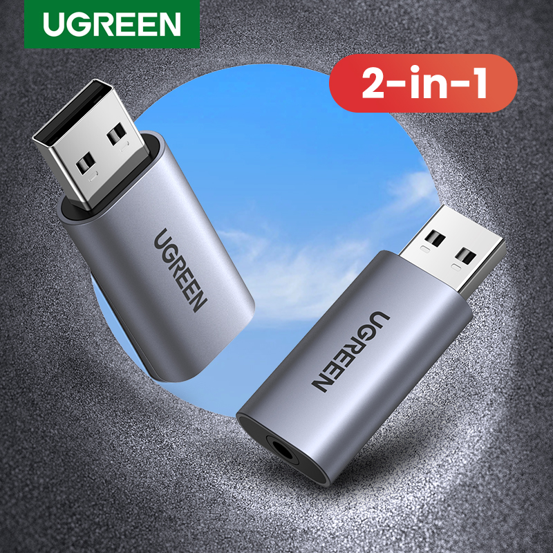 Karta dźwiękowa UGREEN Adapter interfejsu audio USB na 3,5 mm do słuchawek Mikrofon do laptopa PC PS5/4 TRRS (CTIA/OMTP) Aluminiowa metalowa obudowa