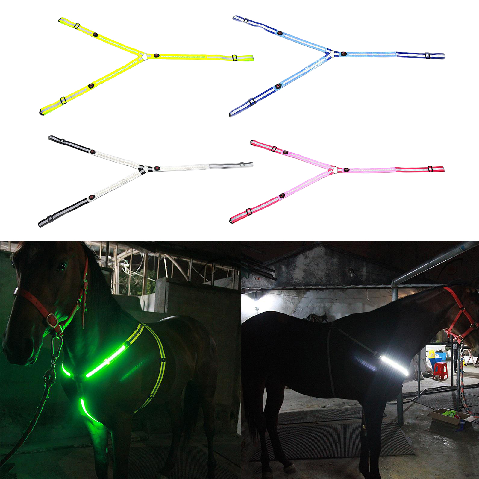 LED 말 하네스 칼라 가슴 플레이트, 조절식 가슴 스트랩, 고삐 굴레, 반사 고삐, 가시성 높은 안전 굴레 스트랩 밴드