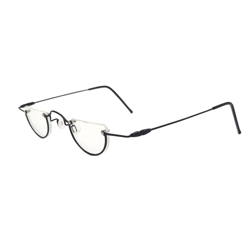 Montatura per Occhiali da Lettura Vintage Rotonda Semi-Rimless, Montature in Metallo Super Piccole, Occhiali da Vista per Miopia +2 +1