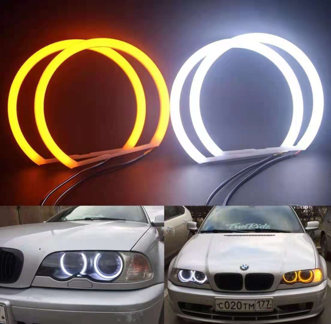 Novo 131mm x4 algodão luz branco âmbar anjo olho halo anel drl para bmw e36 e38 e39 e46 luzes do carro