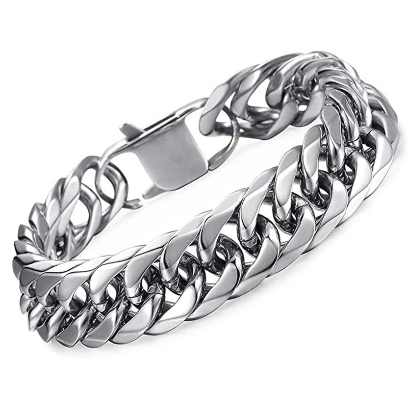 HNSP 316L Edelstahl LA Cuban Link Kettengliederarmband für Herren, Punk Hip Hop, silberfarben, Handkette, 8/10/12/14 mm dick