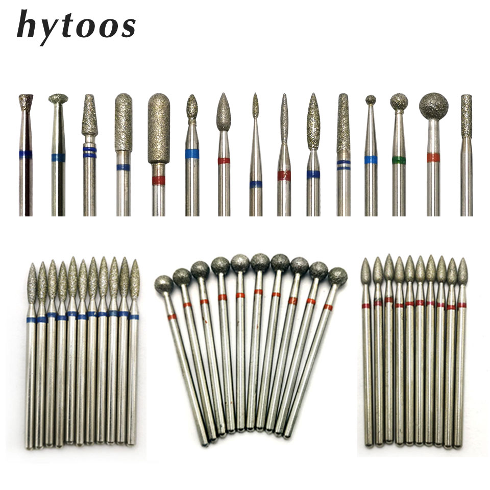 HYTOOS 10 unids/set brocas para uñas cortadores de diamante para manicura cutícula fresa para pedicura accesorios para uñas herramientas