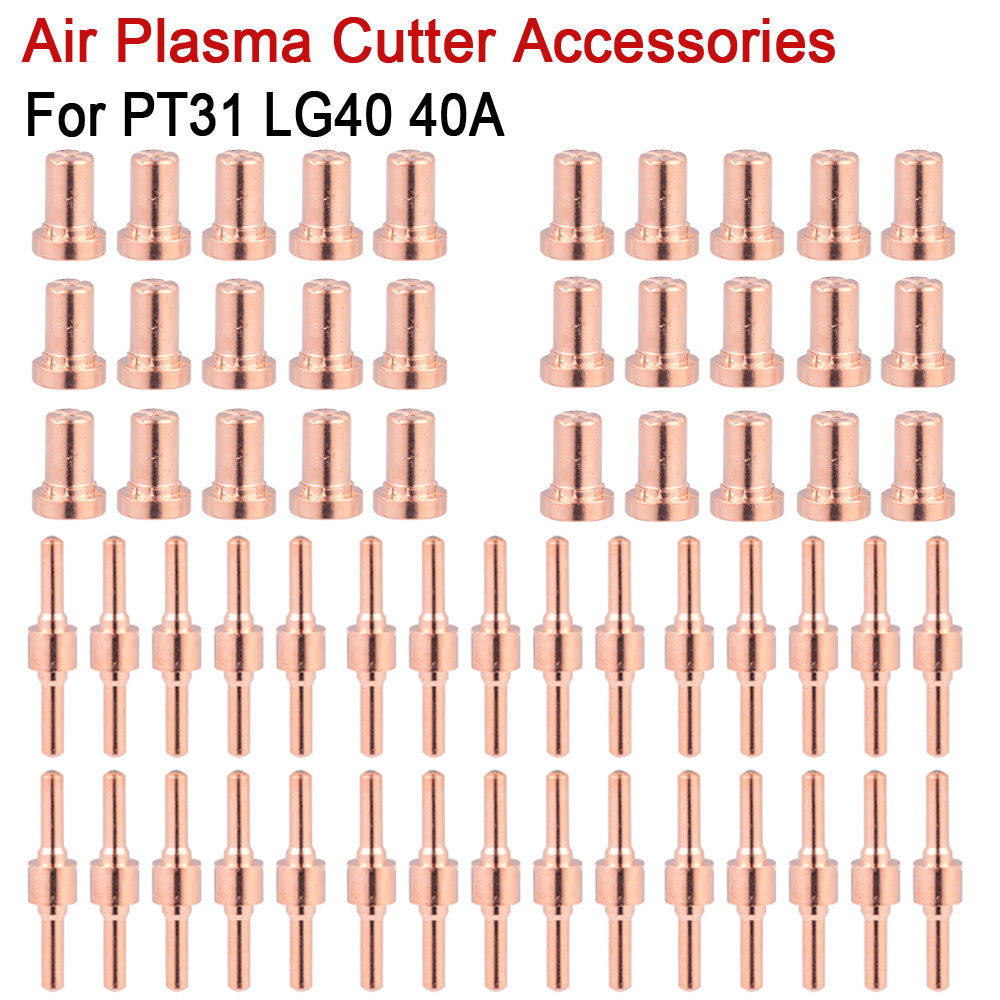 20/40/60pcs วัสดุสิ้นเปลืองทองแดงสีแดงขยายปลายยาวขั้วไฟฟ้าและหัวฉีดยาวสําหรับ PT31 LG40 40A Air เครื่องตัดพลาสม่า