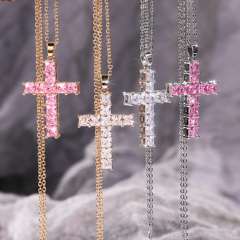 Caoshi estético cruz colar para mulheres charming zircônia acessórios de festa na moda personalizado jóias femininas a granel por atacado