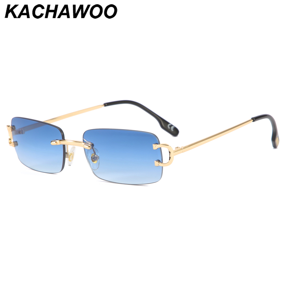 Kachawoo Retro Rechthoekige Zonnebril Randloze Mannelijke Vrouwelijke UV400 Kleine Zonnebril Mode Blauw Roze Goud Metaal Verjaardagscadeaus