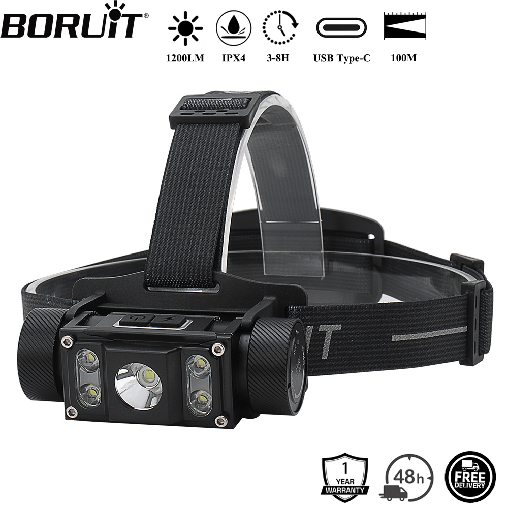 BORUiT B50 1200LM Lampu Kepala LED Kuat Isi Ulang Tipe-C Baterai 21700 Lampu Kepala Tahan Air untuk Memancing Berkemah Senter Kepala