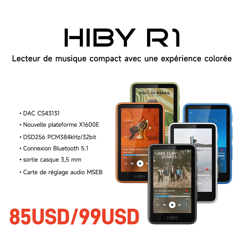 Lecteur de musique audio HiFi HiBy R1, MP3, USB, DAC, WiFi, Bluetooth 5.1, DSD256, PCM384kHz/32bit, X1600E, CS43131, MSEB, radio Web, sortie 3,5 mm