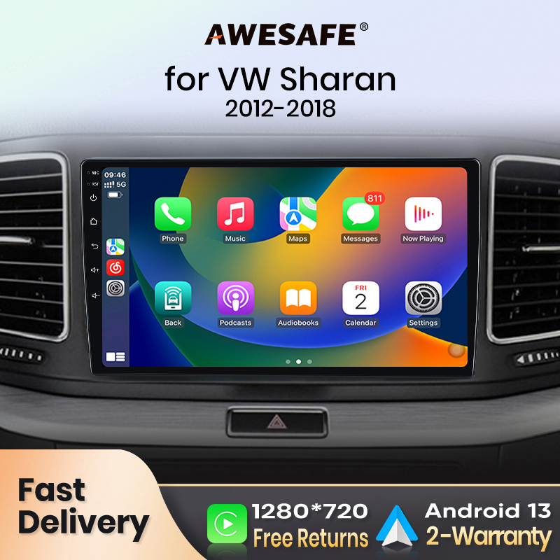 AWESAFE PX9 Radio samochodowe Autoradio dla VW Volkswagen Sharan 2012-2018 Bezprzewodowy ekran Carplay Android Auto Stereo GPS Navi FM RDS