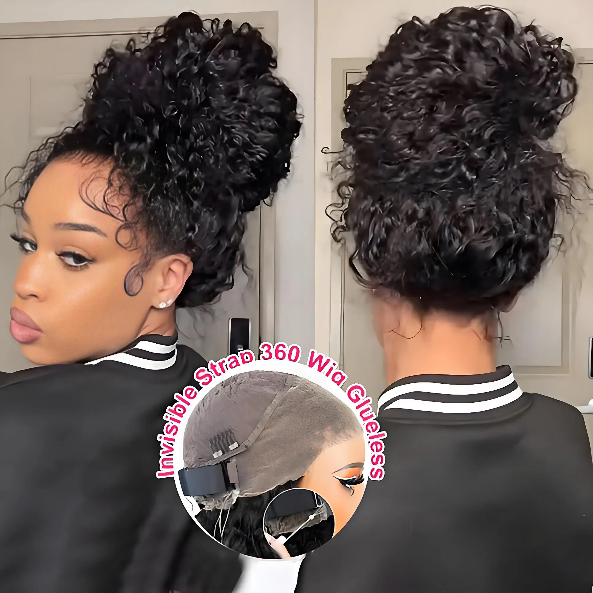 Peruca de Cabelo Humano Ondulado Profundo 230% Densidade, 32-36 Polegadas, com Faixa Invisível, Frontal de Renda 360 Completa, Cordão Ajustável, Renda HD, Sem Cola